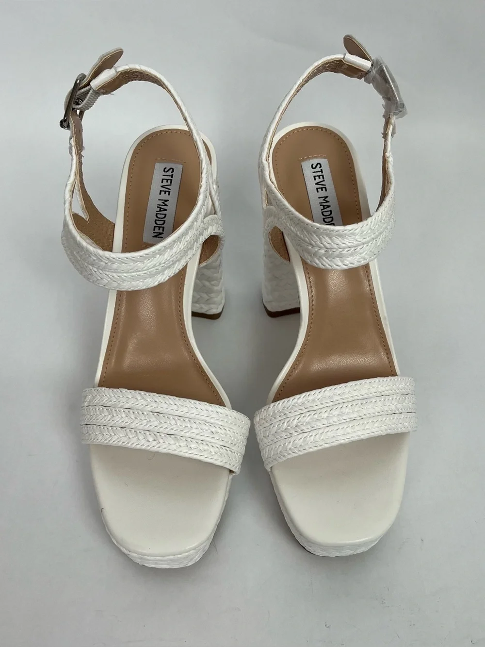 Steve Madden Lombardo White Braided Jute Platform Block Heel Sandals